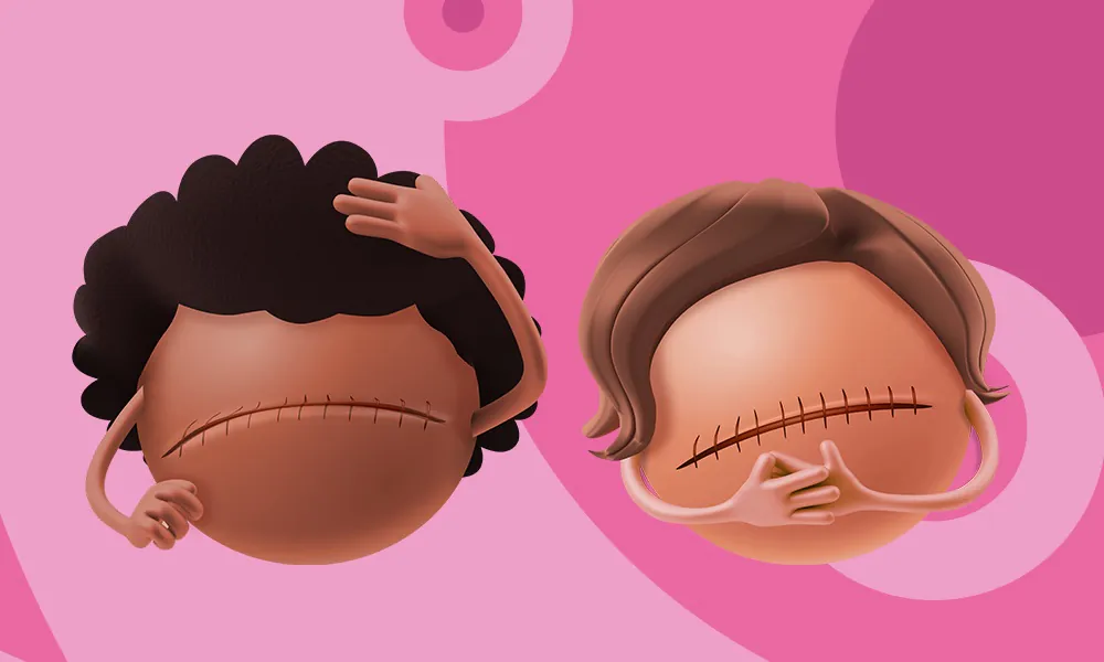 Mamas representadas de forma personificada nas peças da campanha de Outubro Rosa da multinacional britânica RB 
